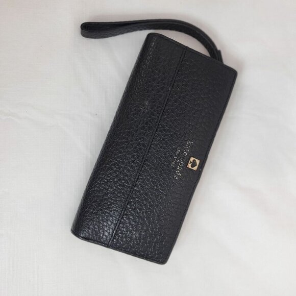 Kate Spade Black Pebbled Leather Wallet Clutch Card Pockets Snap One Size - Picture 2 of 15